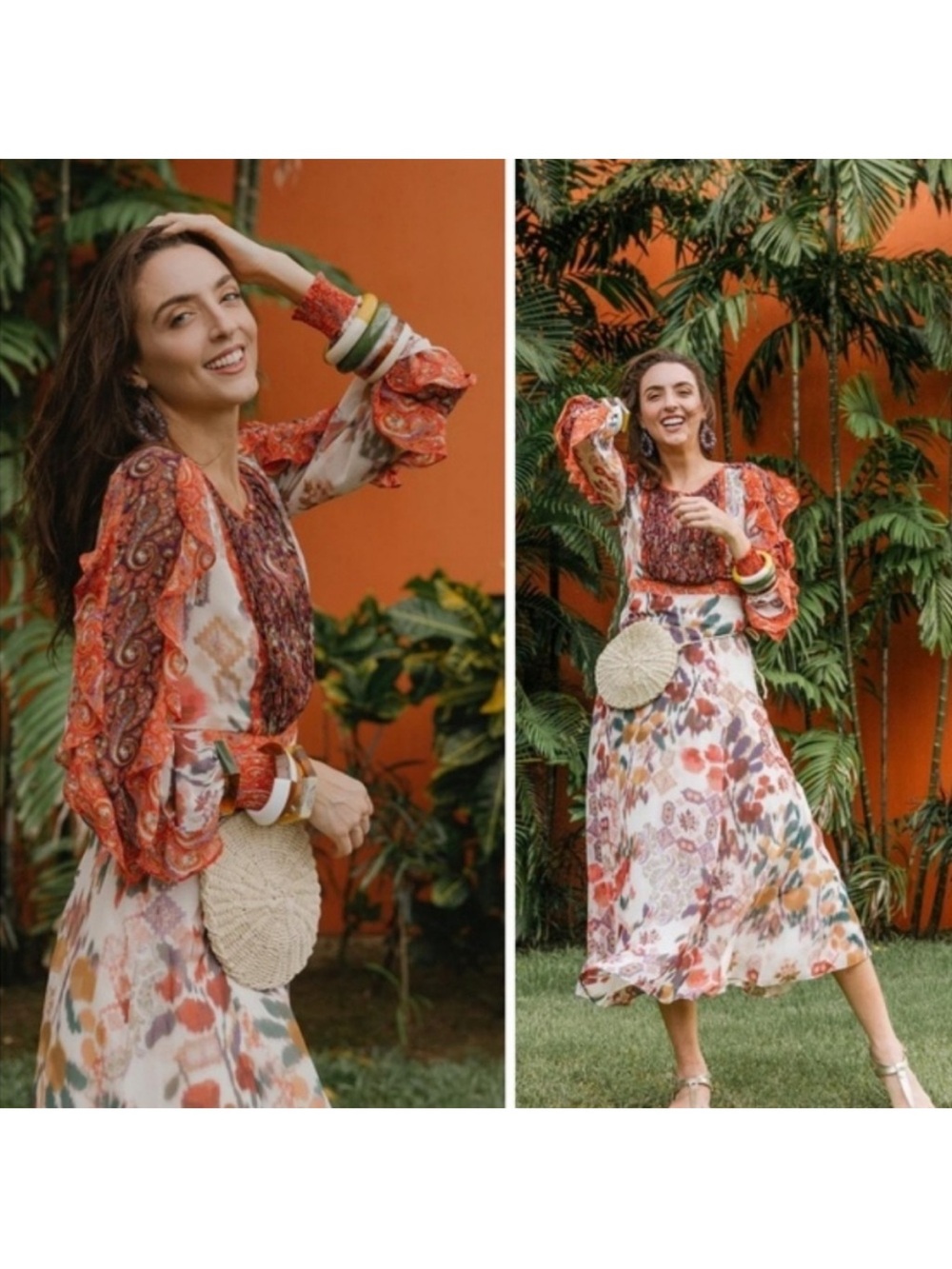 NWT Anthropologie Bohemian Ruffled Floral Dress maxi length long sleeve size 6
